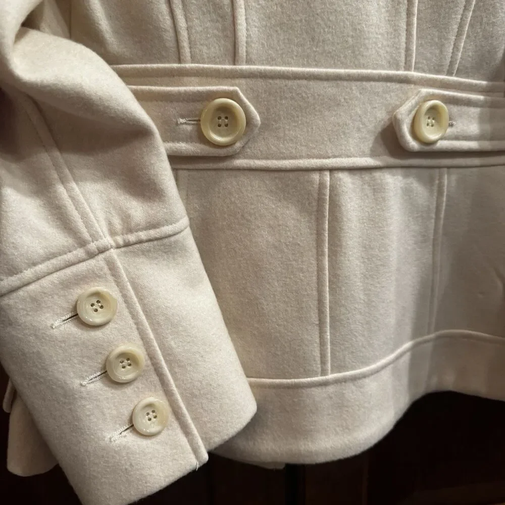 Guess Women’s Wool Blend Cream Pea Coat Double Breasted Size Small - Picture 6 of 16
